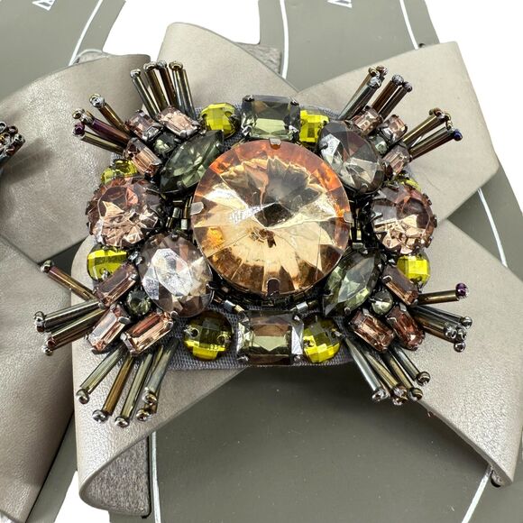 J. Crew Cyrpus Sandals Women's 8 Gray Leather Jeweled Flat Slide C6420 HTF NWT - Picture 9 of 16